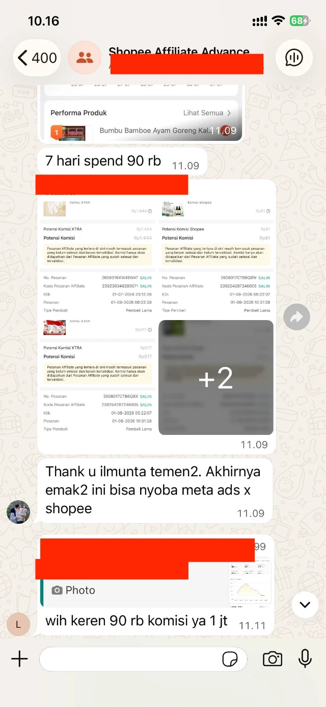 Contoh dashboard komisi Shopee Affiliate milik member (hasil tiap orang berbeda)