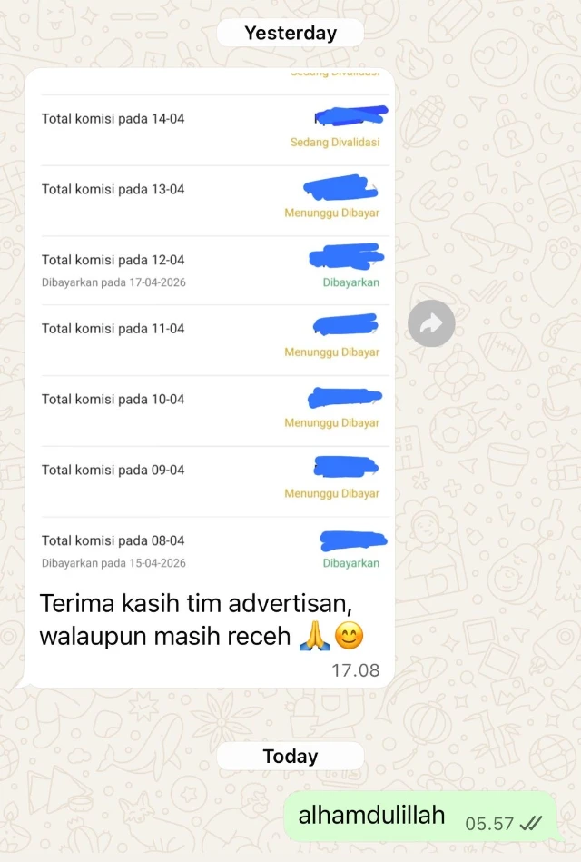 Testimoni member kelas Meta Ads Shopee Affiliate