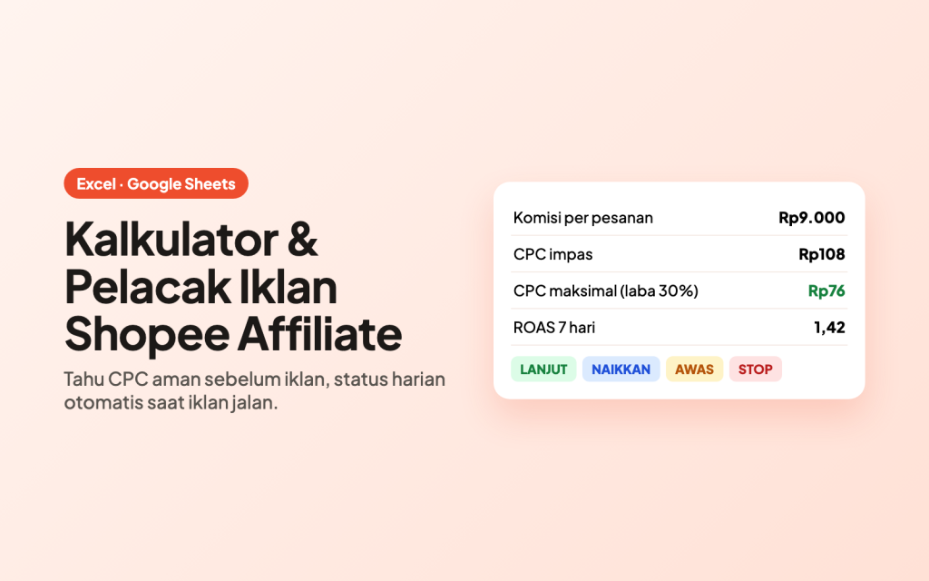 Sampul Kalkulator & Pelacak Iklan Shopee Affiliate (Excel/Google Sheets)
