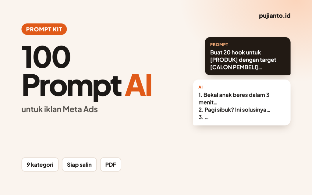 Sampul Prompt Kit Meta Ads + AI: 100 Prompt Siap Pakai
